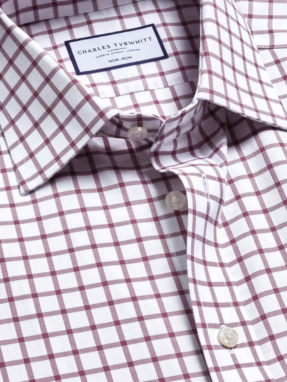 Charles Tyrwhitt White Shirt with Burgundy Windowpane